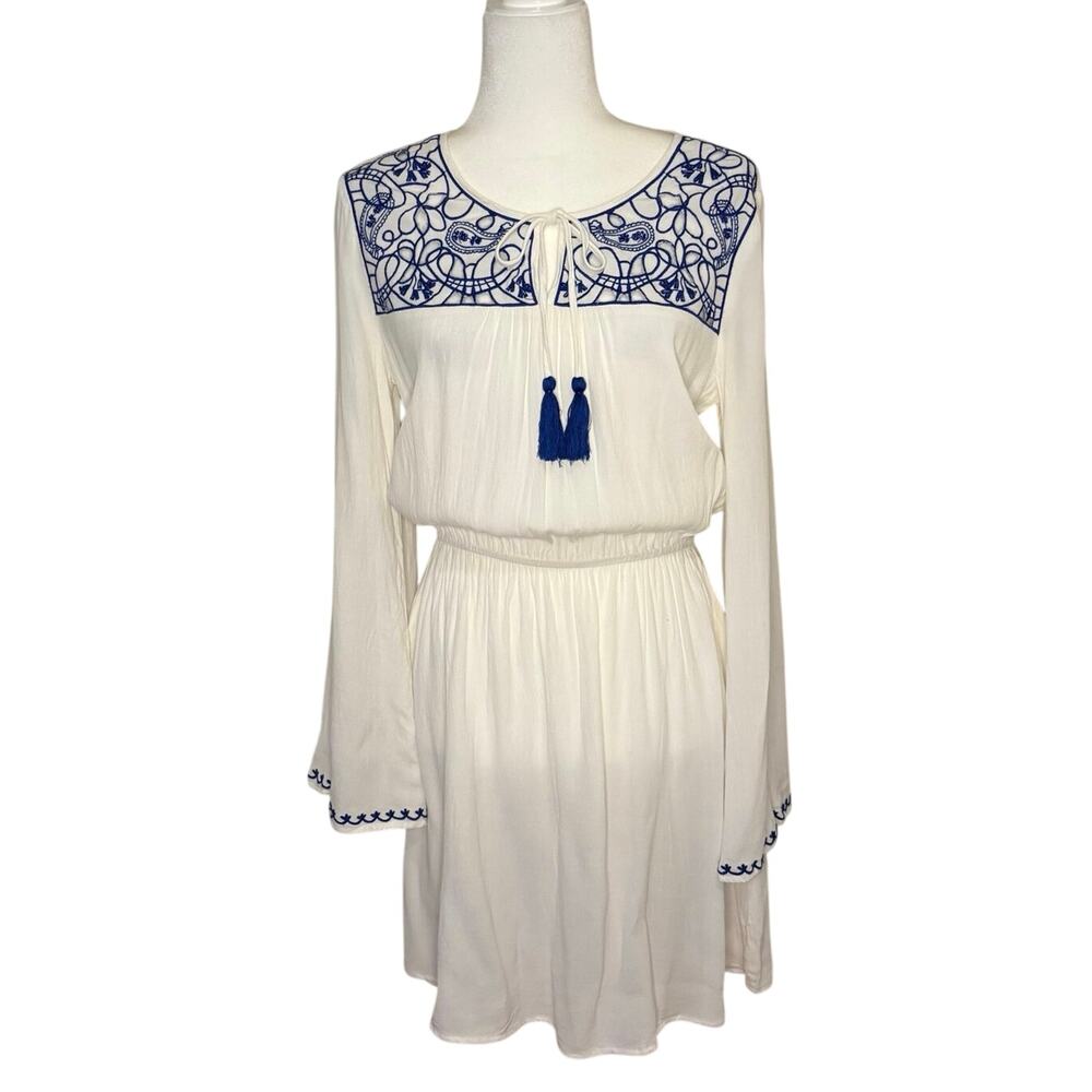 Forever 21 Boho Swim Coverup Dress Women's M White Blue